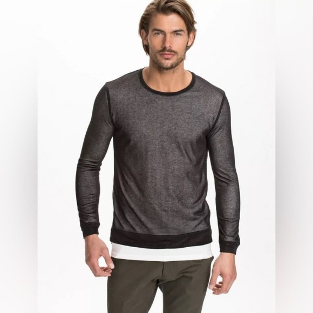 Dune Minimum Sheer Knit Shirt Tee 2 Layer Crew Neck T Top Jumper Long Sleeves M